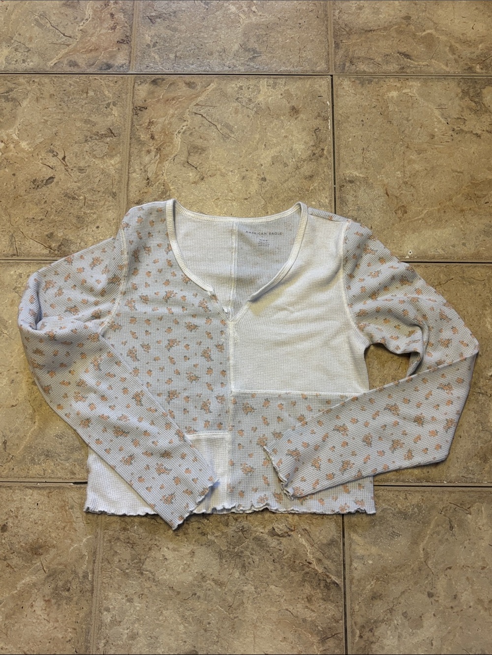 American Eagle Patchwork Floral Waffle Knit Top Size Medium